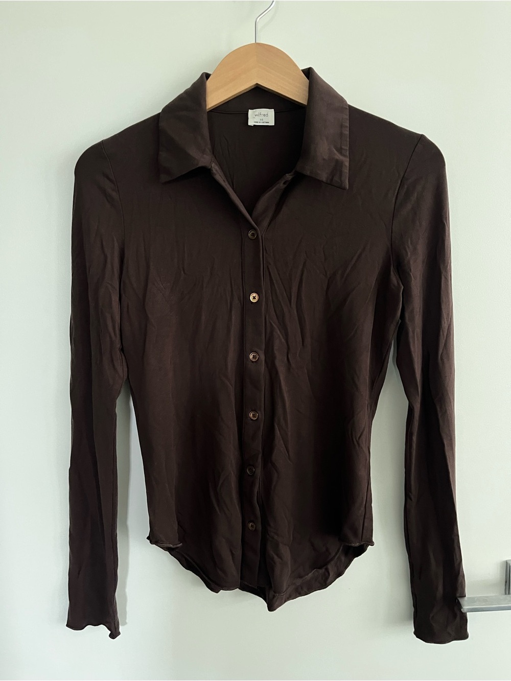 Aritzia Wilfred Pose Button Up Long Sleeve Chocolate (XS)